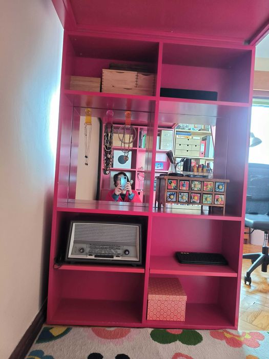 Cama beliche superior lacada cor de rosa