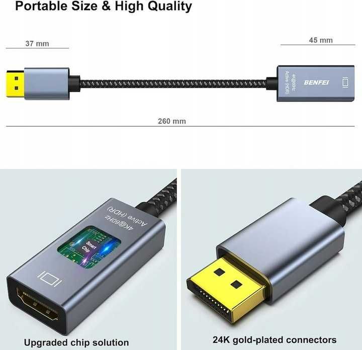 Adapter DisplayPort HDMI HDCP Aktywny 4K 60Hz 2K 144Hz DP DP++ Eyefini