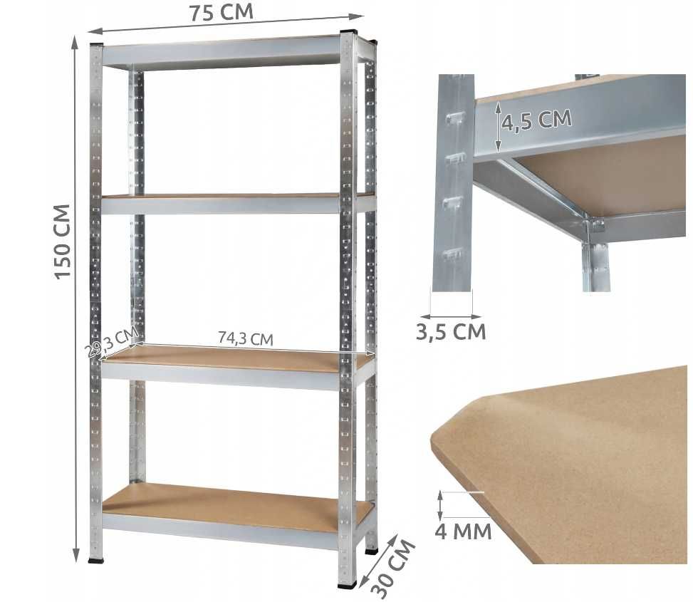 Nowoczesny Regał Metalowy Magazynowy Półki 150x75x30cm | WYPRZEDAŻ