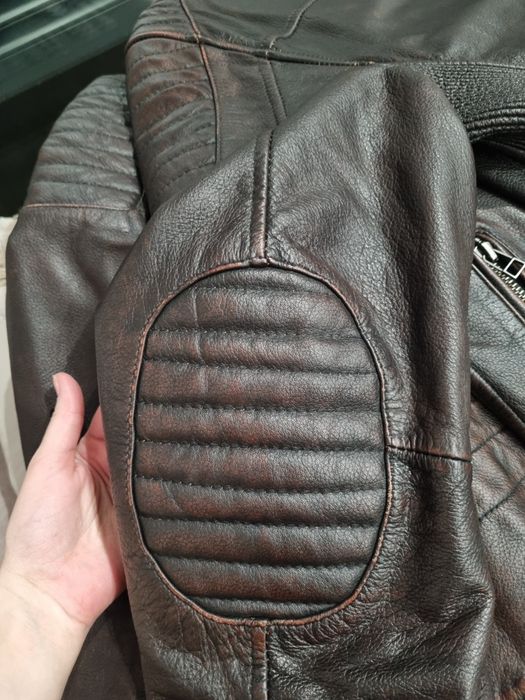 Skórzana kurtka motocyklowa, męska, brązowa skóra, rozmiar L/XL,