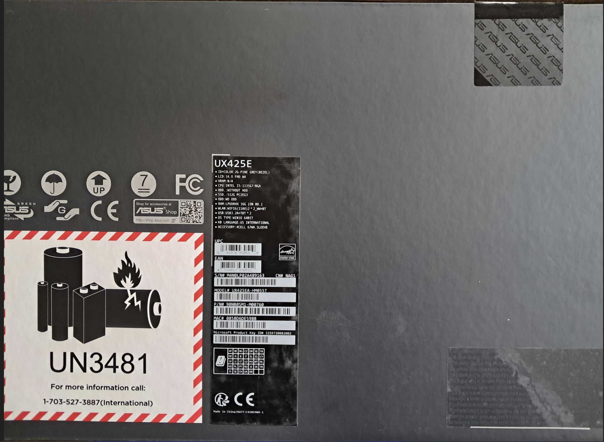 Asus Zenbook 14 UX425EA HM055T FHD i5-1135G7/16GB/512GB SSD/Szary