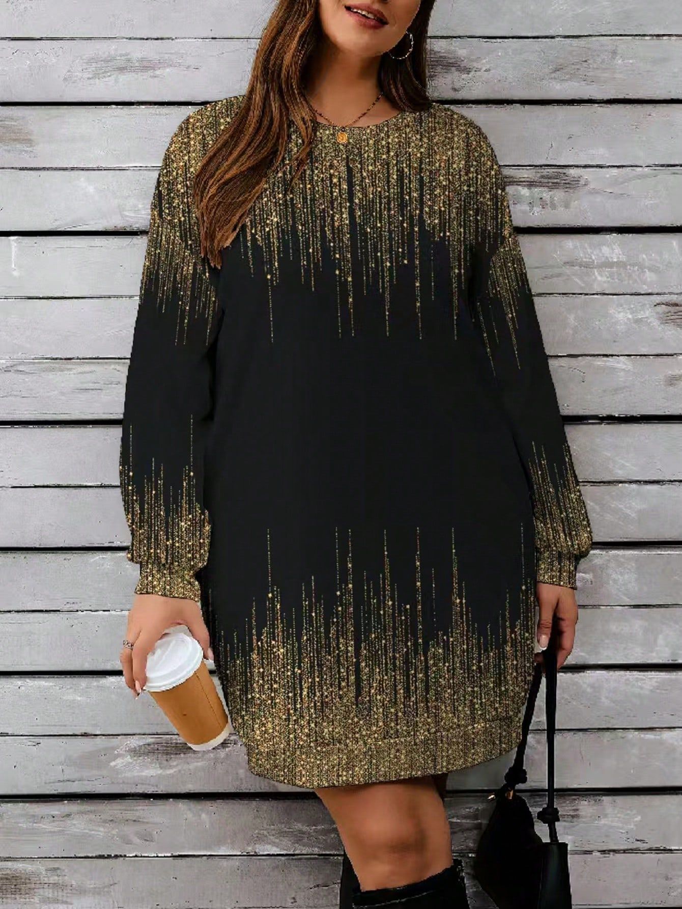 Sukienka Bluza Prosta Z Nadrukiem Długi Rękaw Casual Shein Xxl 44