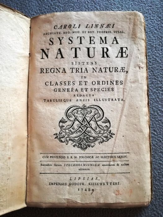 Caroli Linnaei, Systema Naturae, wydanie VI z 1748 roku - UNIKAT !!!