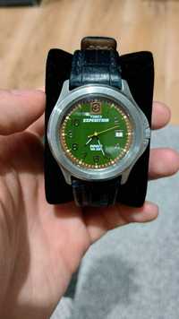 Timex Expedition zegarek na czarnym skórzanym pasku z zieloną tarcza