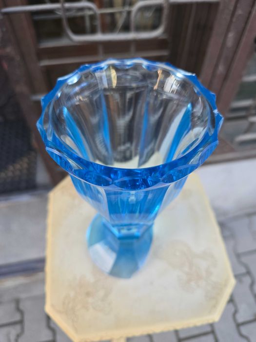 Stary szklany niebieski wazon anrt deco