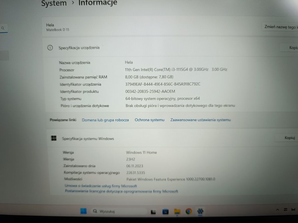 Huawei MateBook D15- jak nowy!