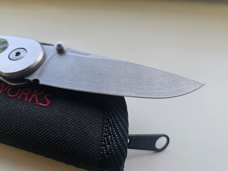 ABW Model 1 Button Lock Titanium with Watermelon Camo Carbon Inlay