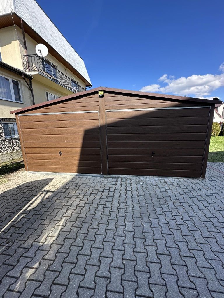 Garaż blaszany 6x6 grafit mat panel poziomo konstrukcja profil ocynk