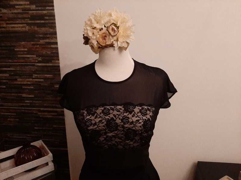 Vestido Preto e Bege Cerimonia