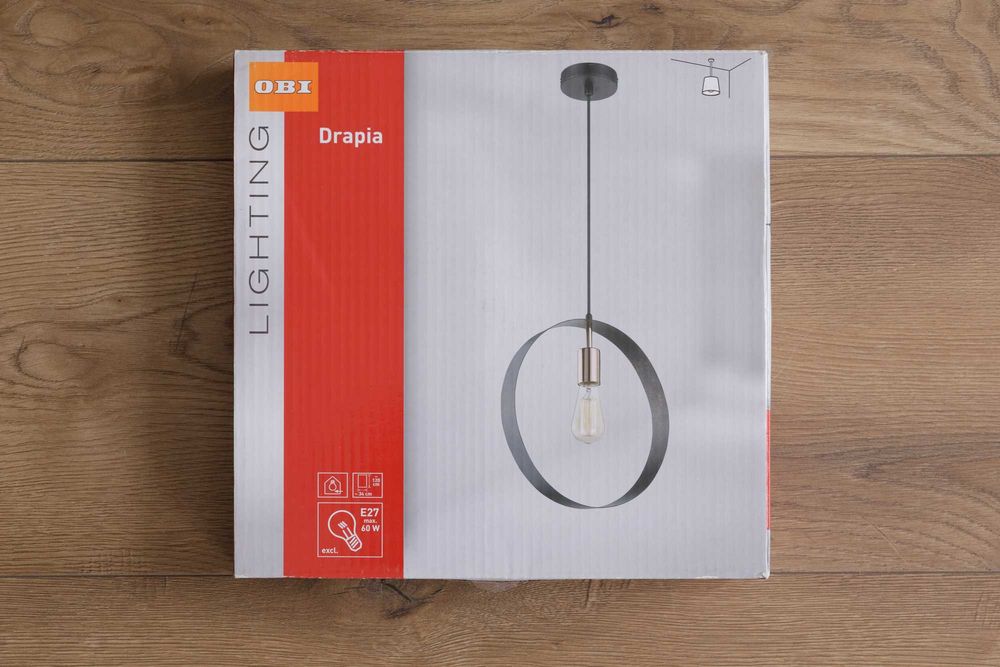 Lampa wisząca Obi Drapia Okrągła, Czarna, Śr. 34cm - Stan Bardzo Dobry