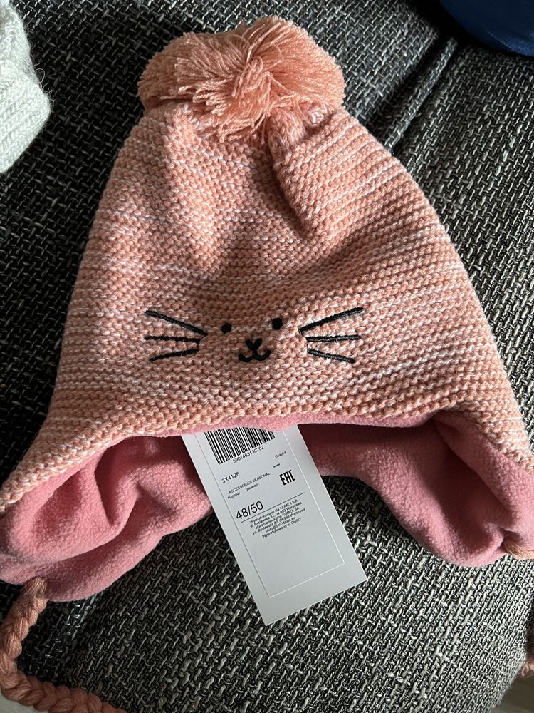 Nowa czapka dla dziewczynki kotek 48/50