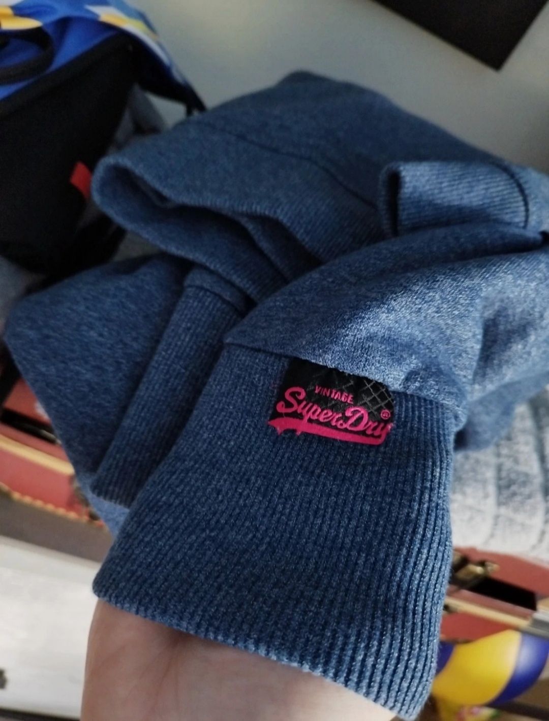 Vintage Superdry granatowa ciepła  bluza na lekkim misiu