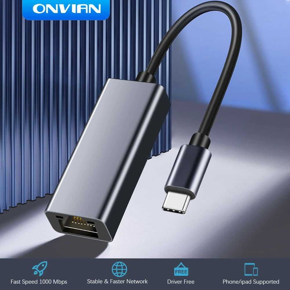 Адаптер Onvian Aluminum с USB-C на Gigabit Ethernet Adapter MacBook