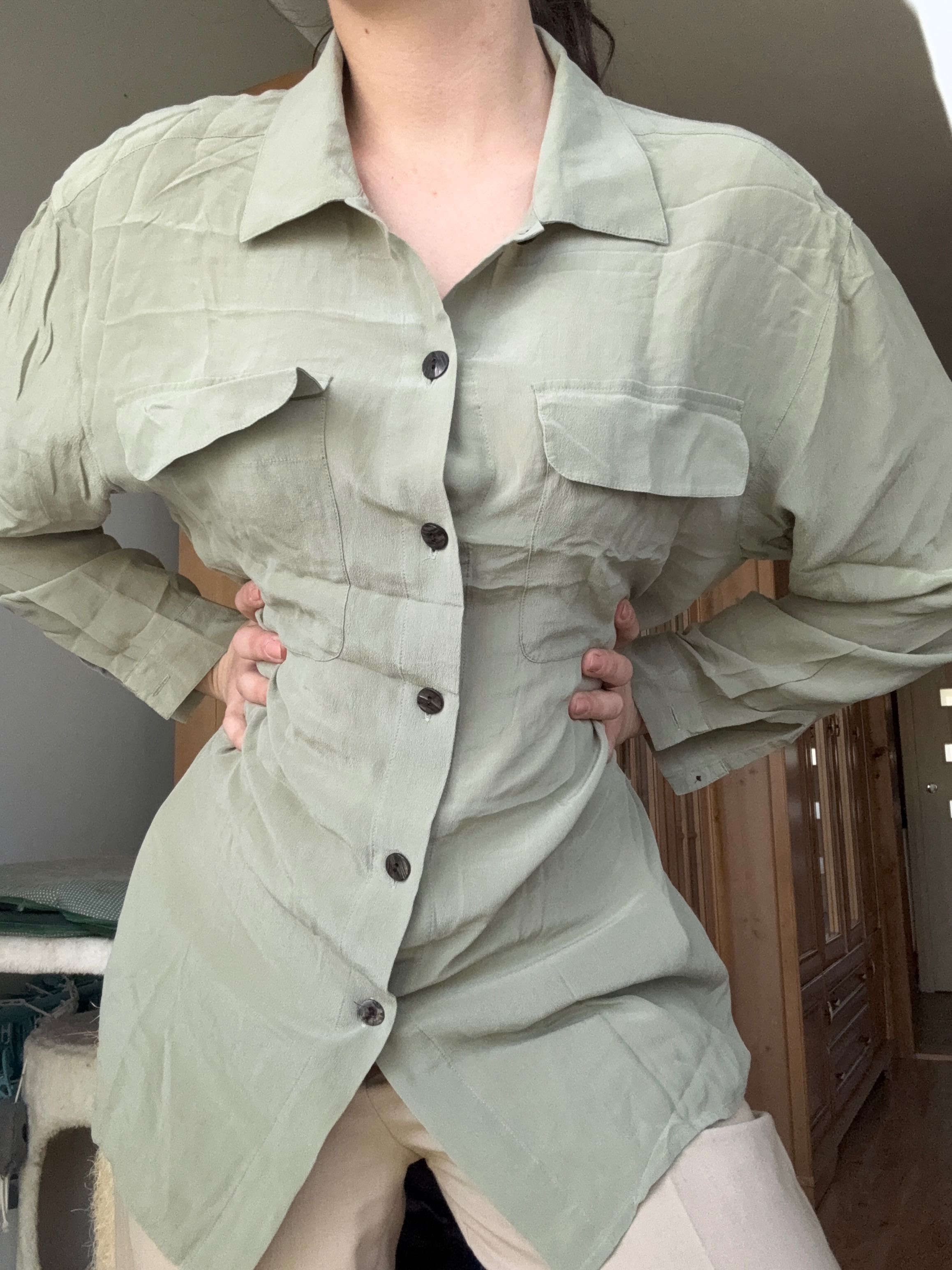 Jedwabna pistacjowa koszula jedwab real silk