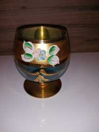 Złoty kieliszek puchar handmade ręcznie malowany cepelia kwiat