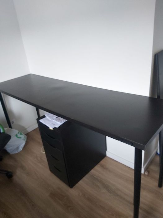Secretária, preto-castanho, 200x60 cm