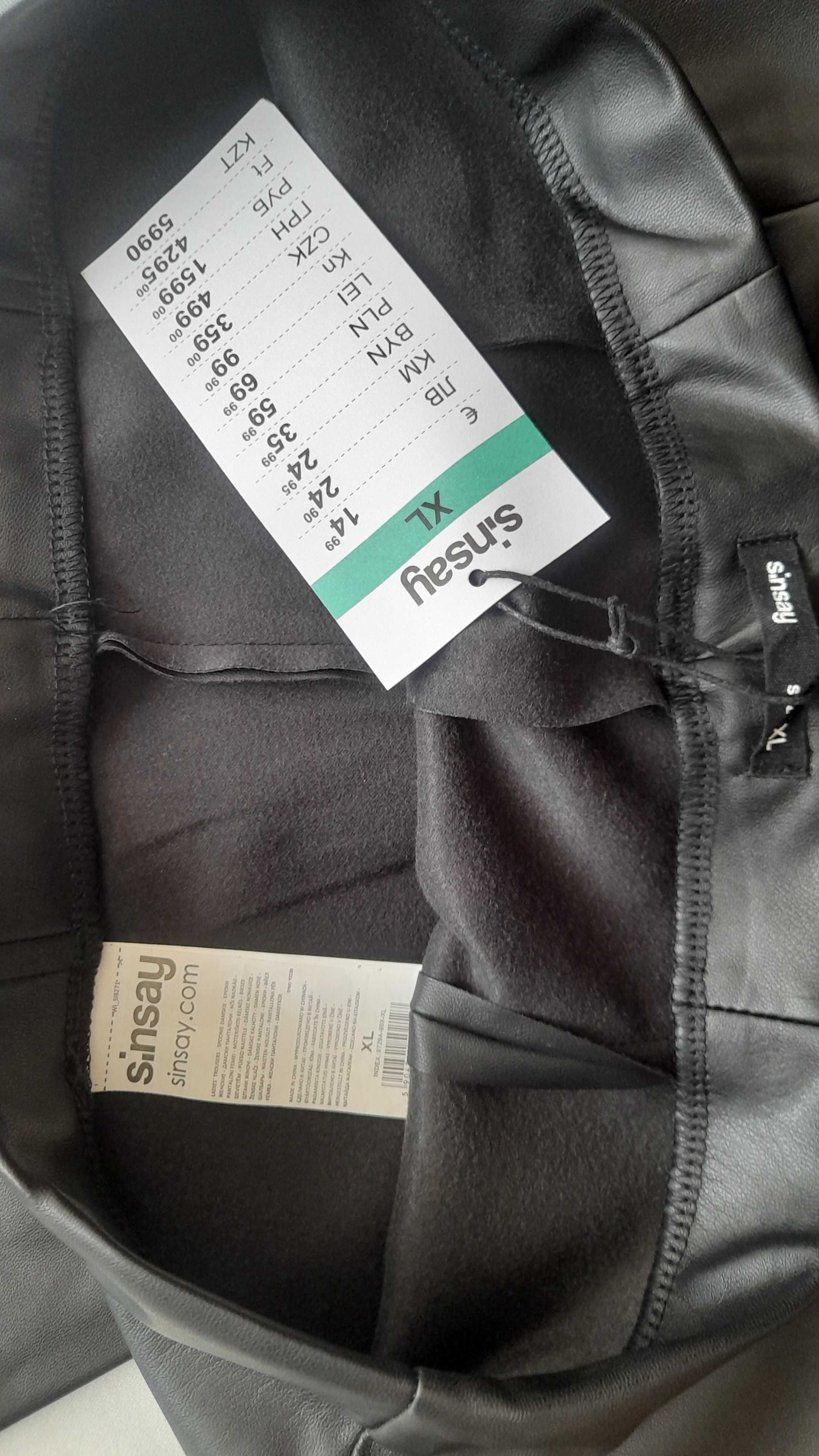 Spodnie z ekoskóry czarne szersze nogawki Sinsay r. XL 42
