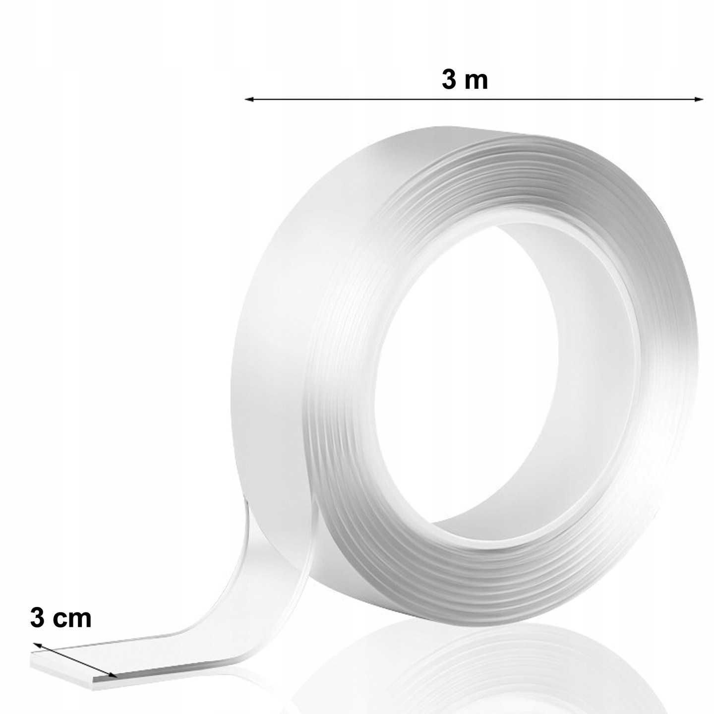 TAŚMA DWUSTRONNA bezbarwna NANO - TAPE Wielokrotnego użytku. 3m x 30mm