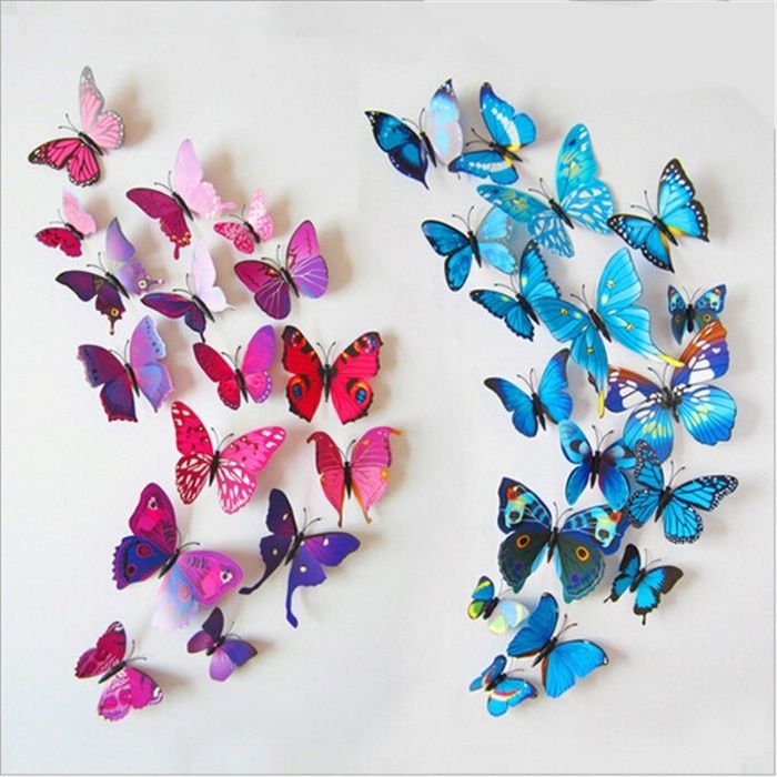 Бабочки наклейки стикеры декоративные магнитные 3D объемные на стену