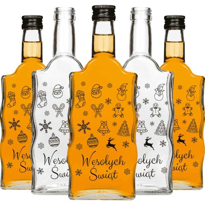 Zestaw 5 sztuk butelek świątecznych z zakrętkami