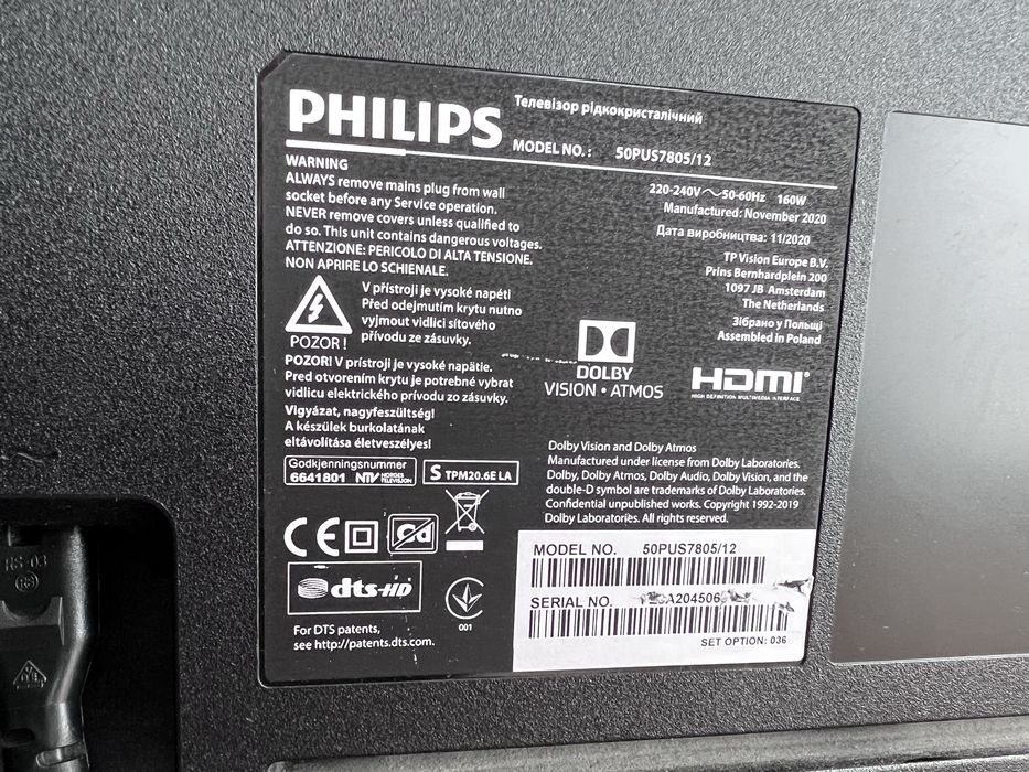 Telewizor Philips 50PUS7805/12 ambilight smart tv 50 cali 4k
