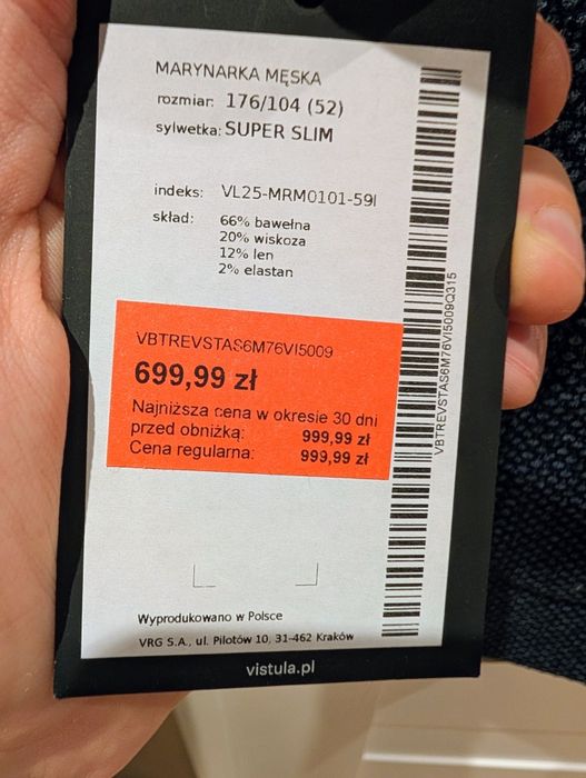 Marynarka Vistula 176/104 Super Slim NOWA