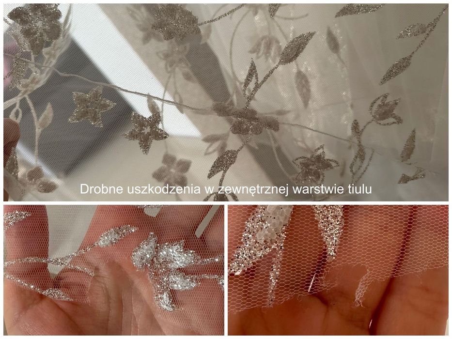 Suknia ślubna z rękawkami - brokat, perełki, kwiaty - księżniczka