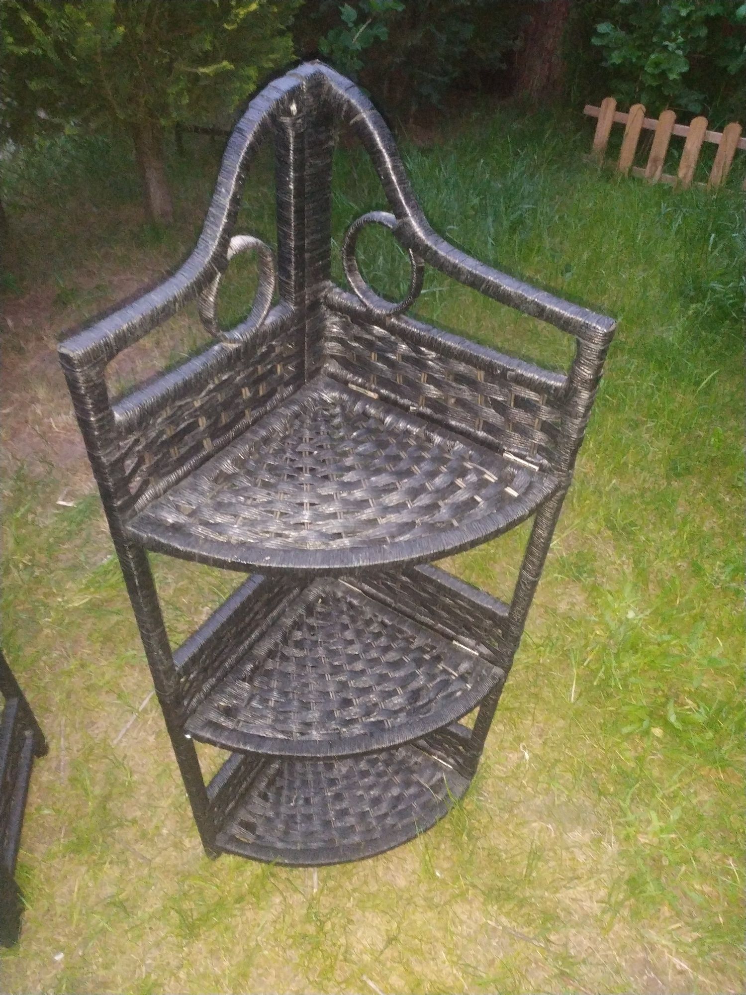 Półka regał stojący narożny rattan/wiklina czarny 99cm