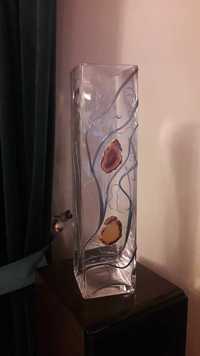 Bardzo wysoki szklany wazon delikatne zdobienie - 40 cm. STAN IDEALNY