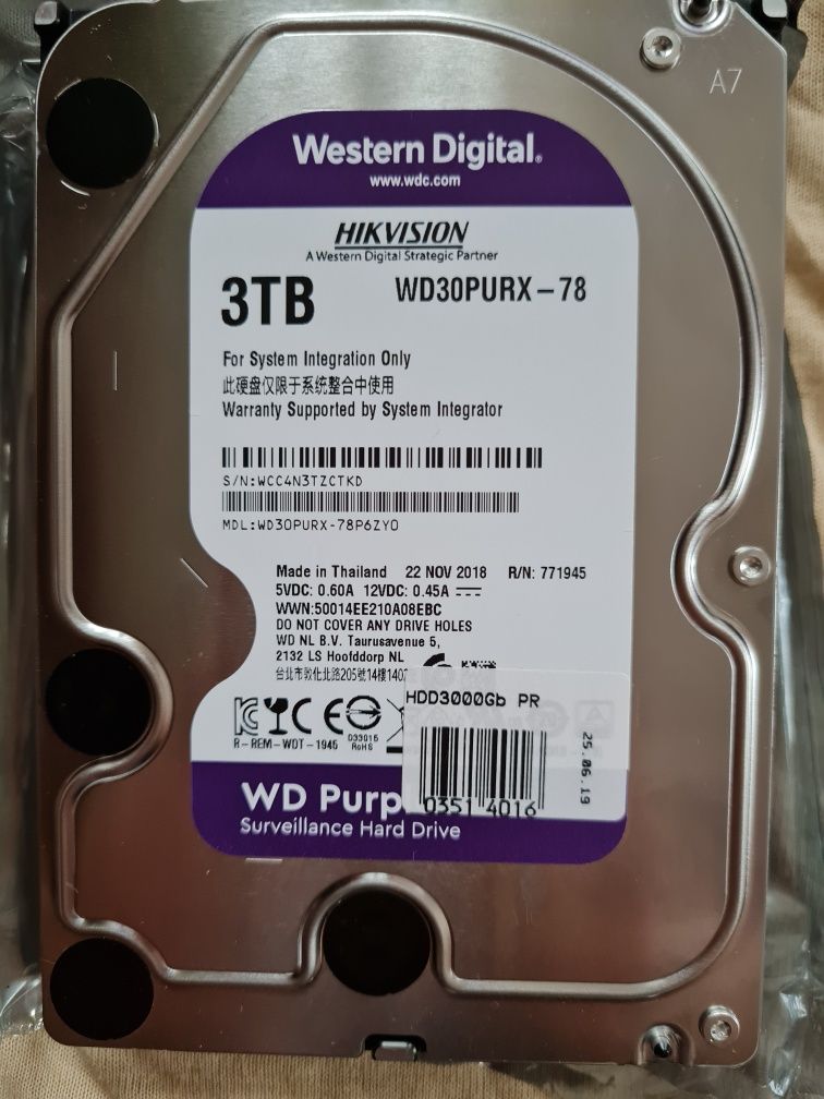 Жорсткий ( Жесткий )диск новий WD Purpl 3 ТБ