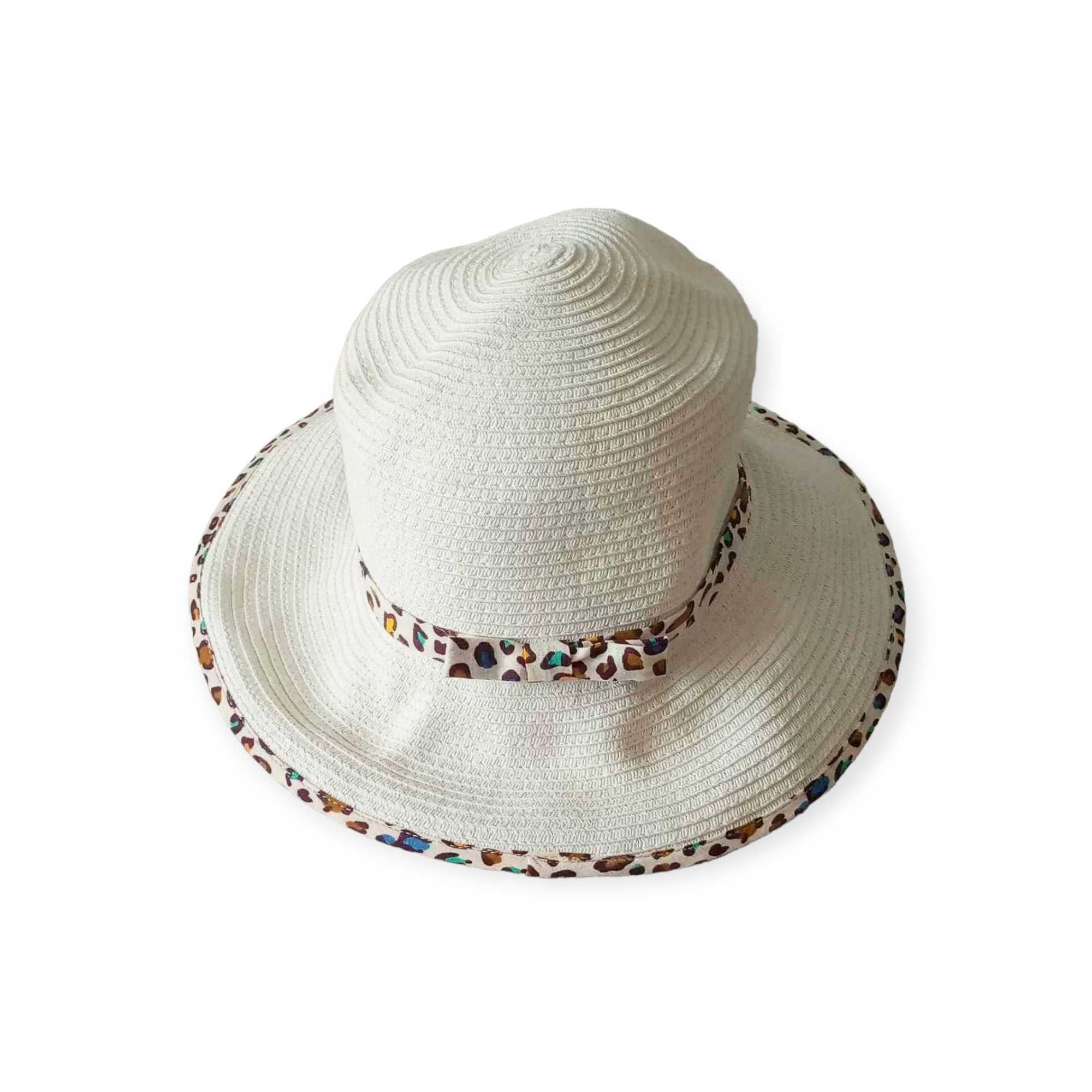 Kremowy damski kapelusz na lato z kokardką 58 wzory cętki panterka