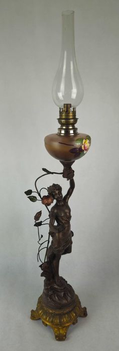 Wielka figuralna lampa naftowa majowe kwiaty Guillemin - Antyk Francja