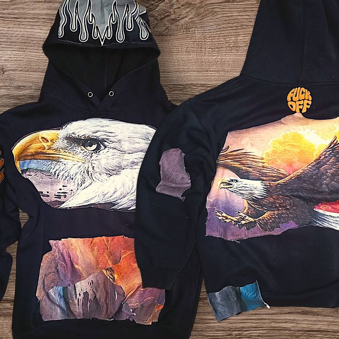 Hoodie boxy oversize eagle sunset patchwork