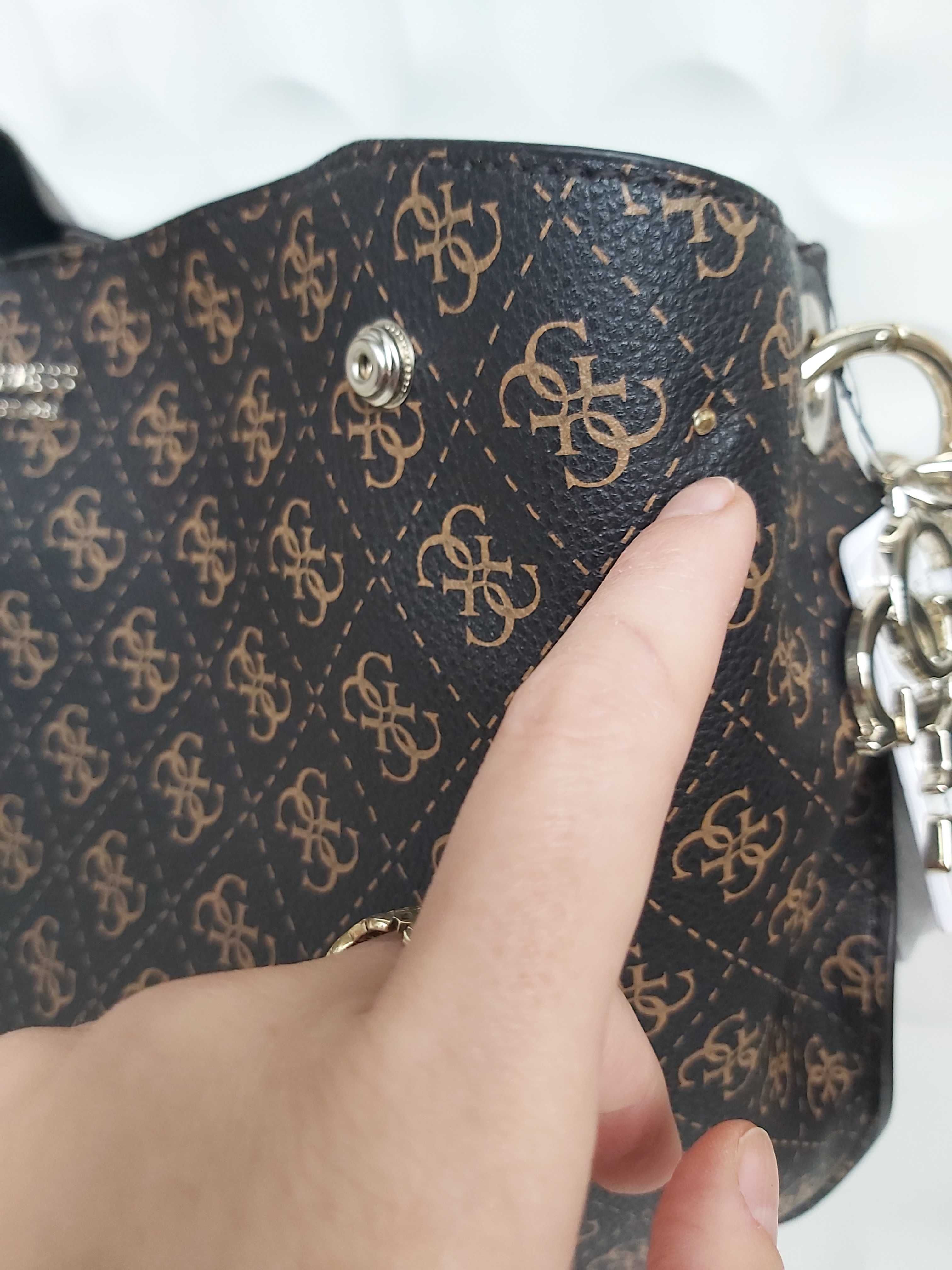 NOWA torba brąz GUESS shopperka torebka monogram T432