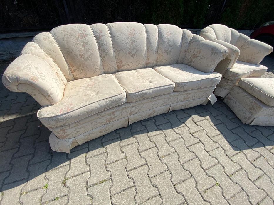 Stylowy wypoczynek z Niemiec Sofa + fotel + podnóżek DOWÓZ DO DOMU
