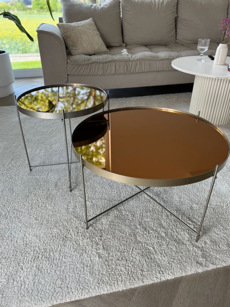 Zestaw dwóch stolików kawowych 64cm i 46 cm miedziany