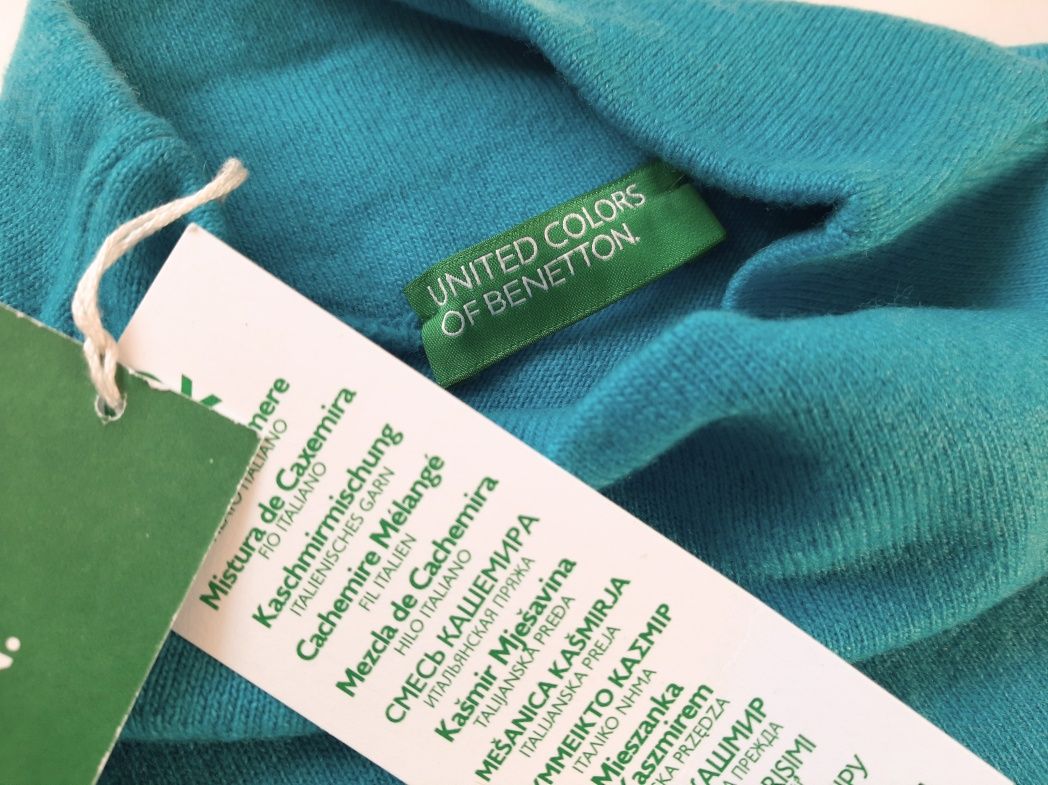 Benetton Nowy sweter turkus z kaszmirem M