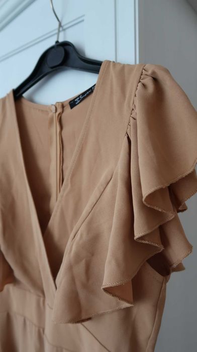 Simplee kombinezon beż brąz długi z falbanką elegancki boho S /36