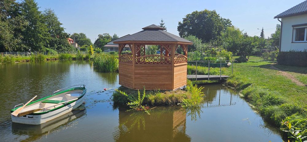 Altana ogrodowa drewniana sześciokątna domki altanki wiaty zadaszenia