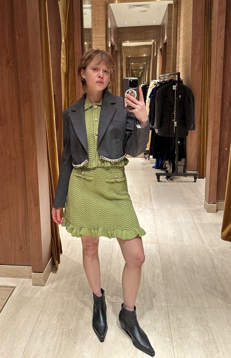 Sandro Paris вязаный костюм xs салатовый