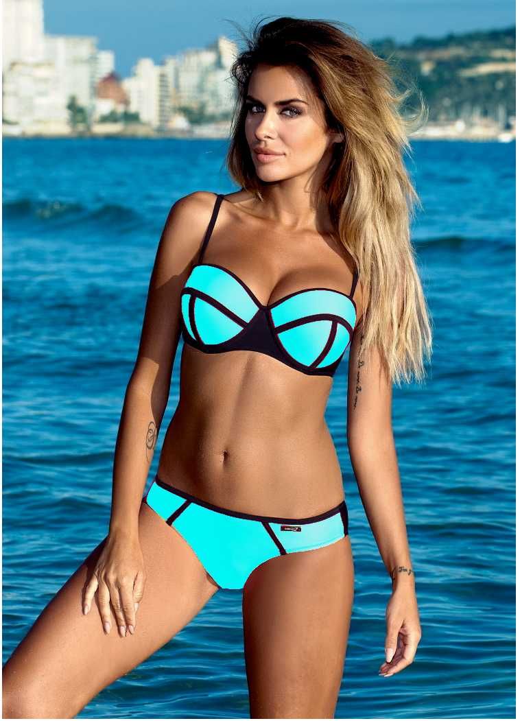 M/L Bikini Gabbiano nowe z metka miętowe czarne paski strój kąpielowy