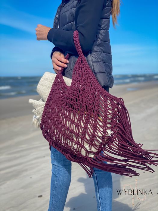 Torebka siatka plażowa wakacyjna ze sznurka BOHO