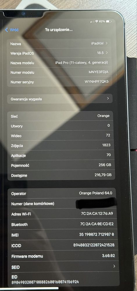 Tablet iPad Pro 11” (4 gen - 2022) 256GB M2 A2761 Cellular 5G OLED