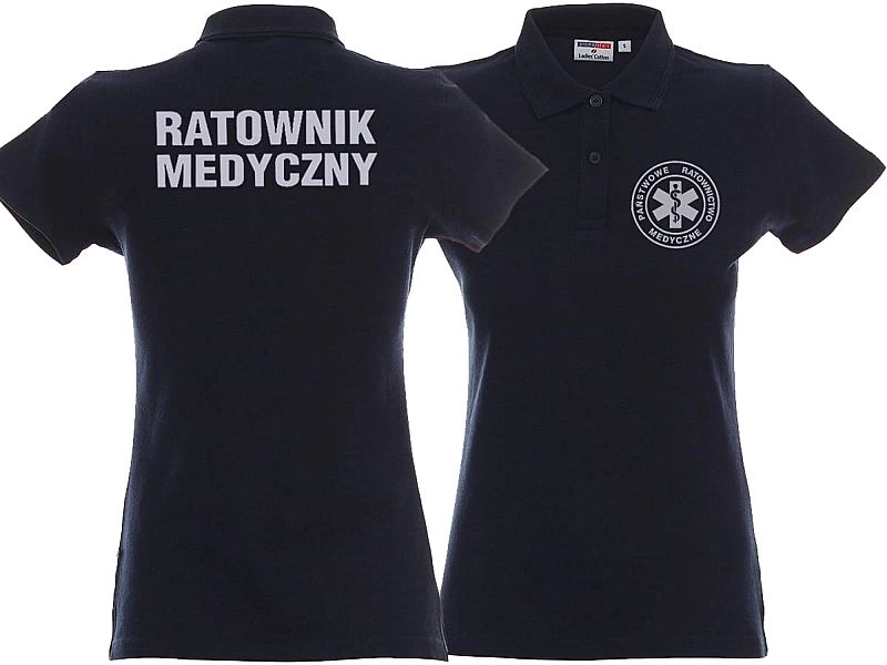 Koszulka Polo ratownicza granatowa damska odblaskowa FUNKCYJNA (XS)