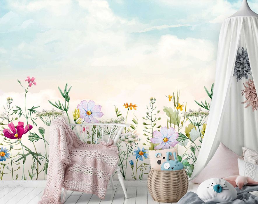 Fototapeta Łąka Trawa Kwiaty Widok Rysunek 3D Na Rozmiar + KLEJ