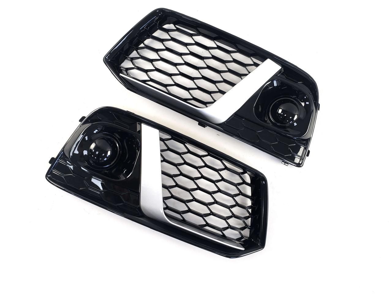 Решетки бампера в стиле RS Audi Q5 2016-2020 Черные с серой вставкой