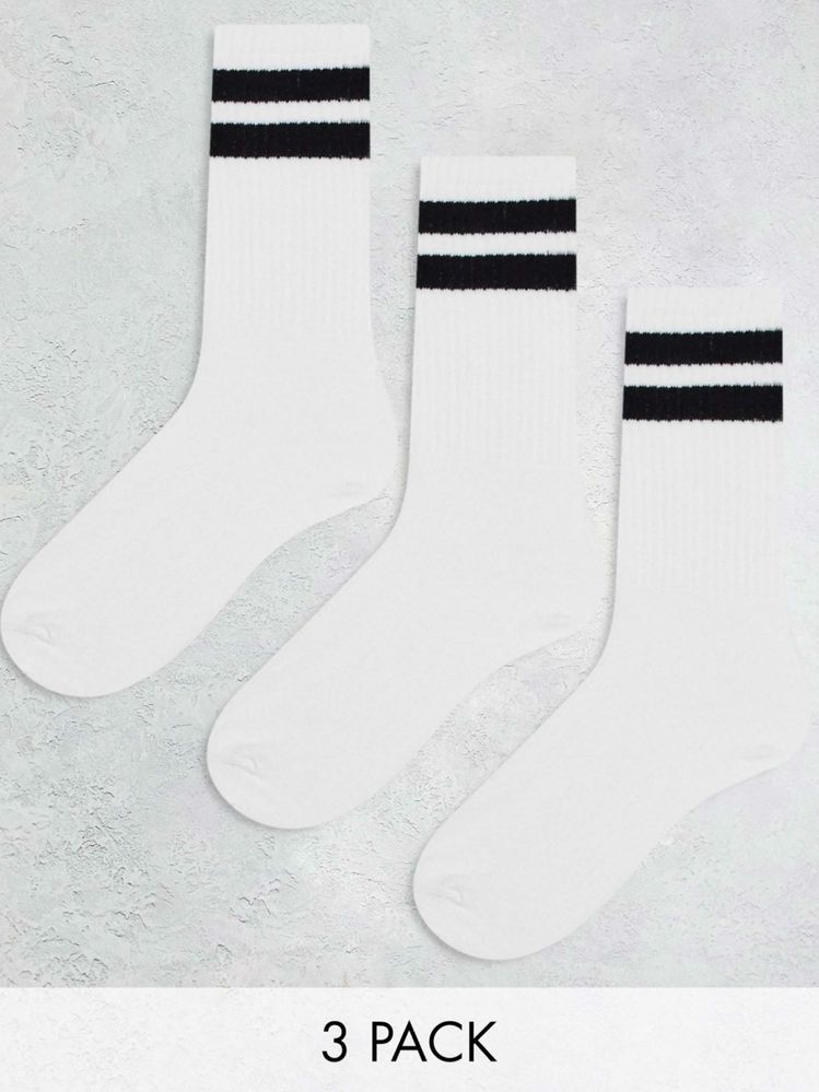 Шкарпетки Bershka Stripe Socks (3 пари) білі високі чоловічі