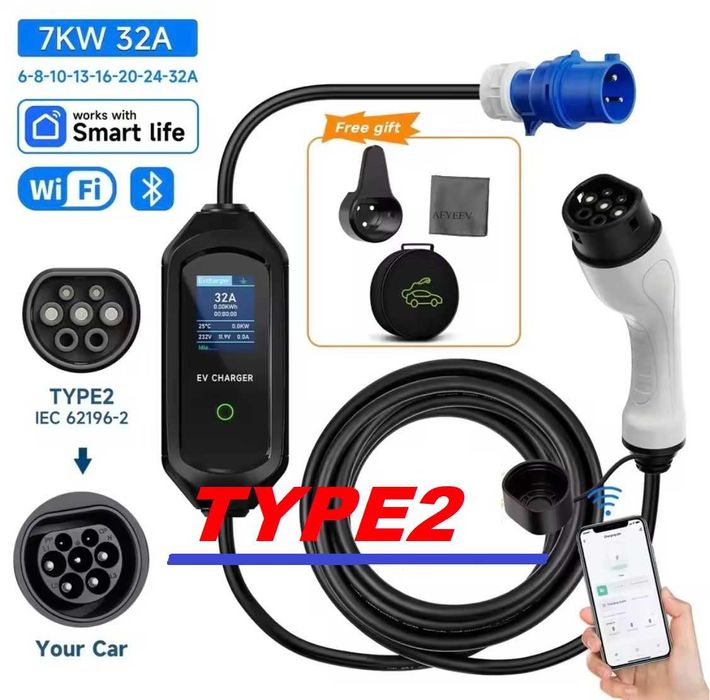 Зарядка EV CHARGER Type2 - 32a/7.2 KW - заводское ТОП качество!