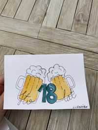 Kartka okolicznościowa 18 urodziny kufle piwo handmade