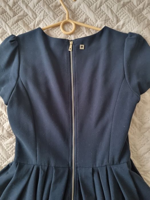 Sukienka granat koło tiffi egzamin jesień święta midi rozkloszowana